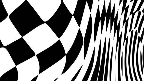 Zwart Wit Schaakgolfpatroon Controlebord Wervelende Achtergrond Optisch Hypnotiserend Warpnet Geometrische — Stockvector