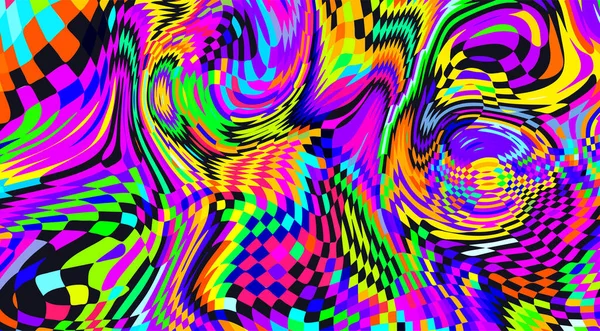 Fluo Déformé Motif Carreaux Euphorie Abstraite Hallucination Dans Conscience Enivrée — Image vectorielle