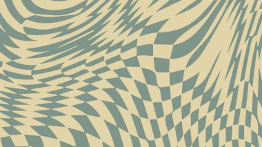 1970 'lerin eski trip dalgaları kontrol edildi. Harika geometrik çarpık girdap satranç ızgarası. İllüzyon hipnotik retro poster. Optik deforme vektör arka planı. Retro renkli duvar kağıdı.