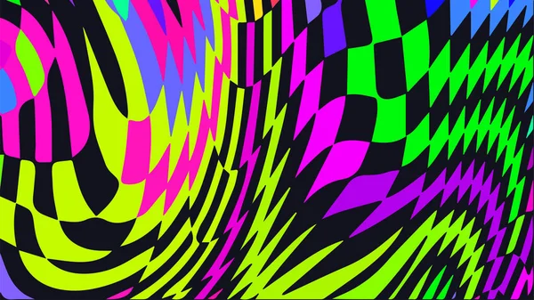 Pokřivené Pokřivené Pozadí Trippy Strip Psychedelický Vzorec Neonový Barevný Vlnitý — Stockový vektor