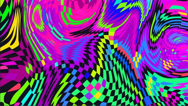 Fluo Déformé Motif Carreaux Euphorie Abstraite Hallucination Dans Conscience Enivrée — Image vectorielle