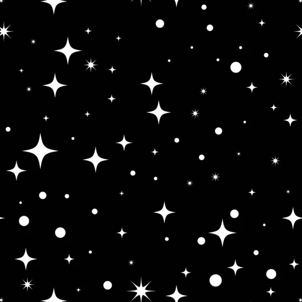 星星无缝图案 亮晶晶的烟火符号背景 装饰闪烁 发光效果 闪亮闪光 恒星和爆发矢量图解 — 图库矢量图片
