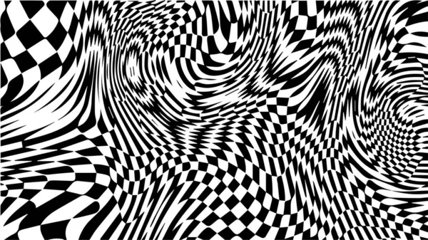 Black White Chess Wave Pattern Checker Board Swirl Background Warp — Stock Vector