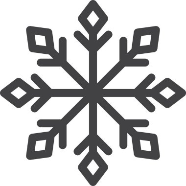 Kar tanesi ikonu. Yılbaşı ve yeni yıl tebrik kartları ve afişler tasarlamak için kar tanesi silueti. Beyaz arkaplanda izole edilmiş tatil dekorasyonu ögeleri.