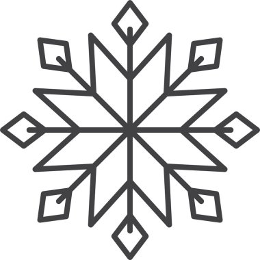 Kar tanesi ikonu. Yılbaşı ve yeni yıl tebrik kartları ve afişler tasarlamak için kar tanesi silueti. Beyaz arkaplanda izole edilmiş tatil dekorasyonu ögeleri.