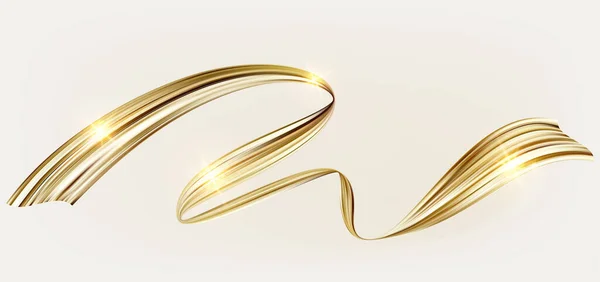 抽象的なゴールドリボン イエローメタリックスワールライン ラグジュアリーフローの背景 ベクトルイラスト Eps10 — ストックベクタ