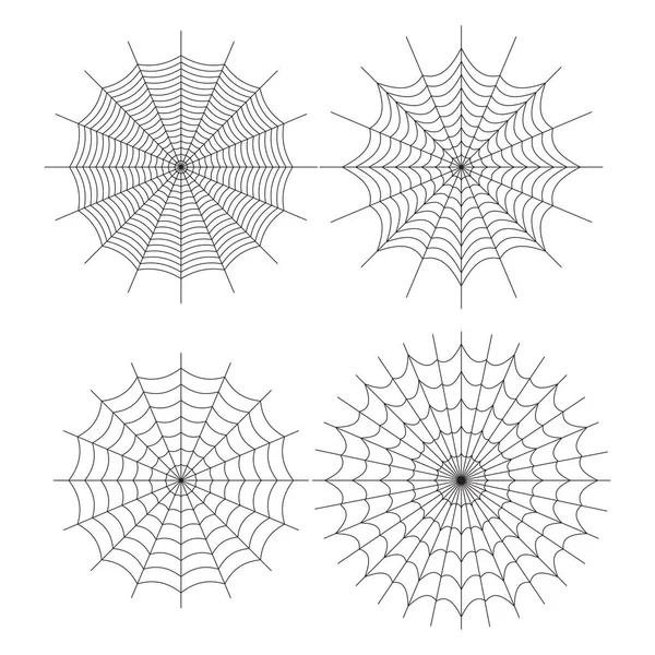 Simetrik örümcek ağı simgeleri ayarlandı. Geometrik cadılar bayramı rozeti. Asgari ürkütücü etiket. Hediye paketi, ev dekorasyonu ve tekstil ürünleri. Sosyal ortam ögesi.