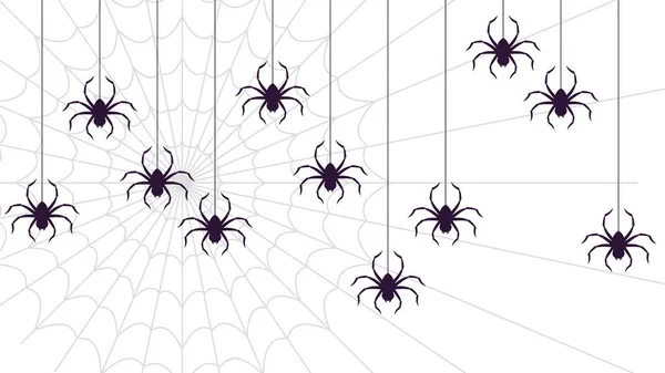 悬吊的蜘蛛无缝水平背景 万圣节的图案礼品包装 家居装饰和纺织品 社交媒体部分 — 图库矢量图片