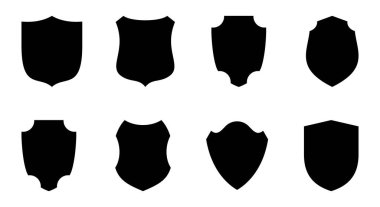 Kalkan simgesi. Polis rozeti. Silahlı kuvvetler logosu. Güvenlik şirketi etiketi. Vektör İllüstrasyonu.