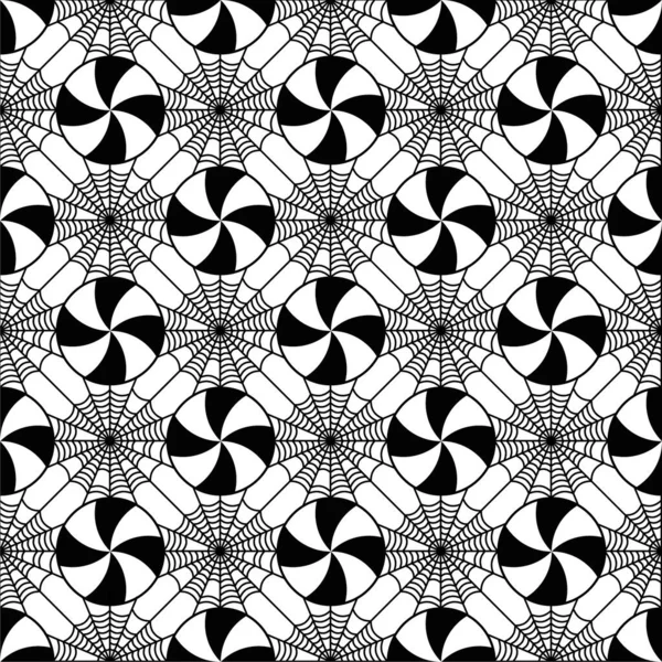 Symmetrisches Spinnennetz Und Lutschbonbons Mit Nahtlosem Muster Moderne Geometrische Halloween — Stockvektor