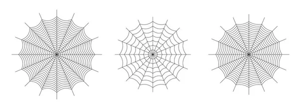 シンメトリックスパイダーウェブアイコンセット 幾何学ハロウィンバッジ ミニマルスティックステッカー 贈り物のラッピング 家の装飾および織物 ソーシャルメディア要素 — ストックベクタ