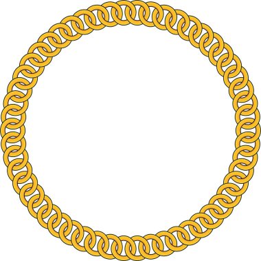 Round Chain frame. Circle chains border. Boho bracelet with pendants, rope, bow. Vintage flat cartoon vector illustration isolated on white background.