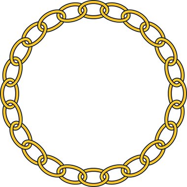 Round Chain frame. Circle chains border. Boho bracelet with pendants, rope, bow. Vintage flat cartoon vector illustration isolated on white background.