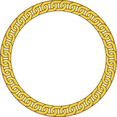 Round Chain frame. Circle chains border. Boho bracelet with pendants, rope, bow. Vintage flat cartoon vector illustration isolated on white background.