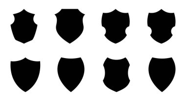 Kalkan vektör simgesi ayarlandı. Kol amblemi. Mahremiyet, güvenlik ve savunma etiketi. Sigorta, garanti logosu. Antivirüs işareti. Eski çerçeve.