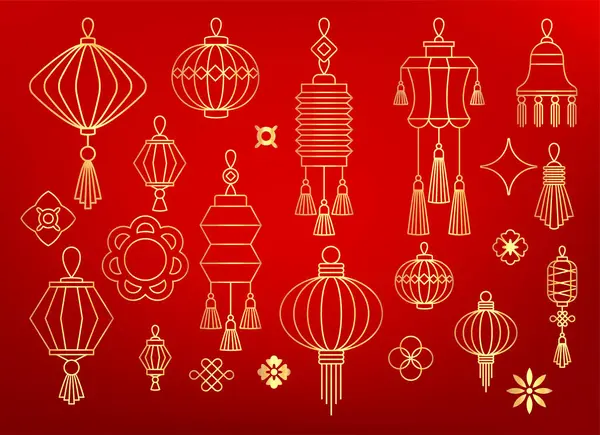 Decoração Chinesa Tradicional Vermelha Dourada Para Cartão Saudação Ano Novo — Vetor de Stock