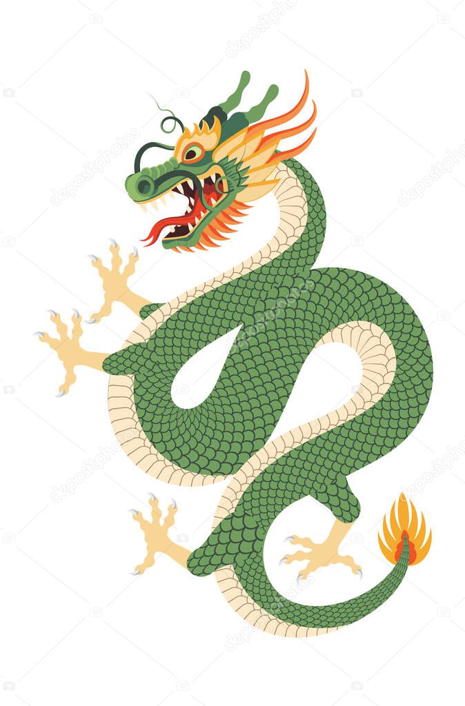 2024 Dragon Lunar Chinese New Year card. Traditional asian character. Modern Geometric Chinese pattern. Asian motif. Flat vector illustration EPS10.