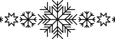 Kar tanesi çerçeve elementi. Yılbaşı ve yeni yıl tebrik kartları ve afişler tasarlamak için kar tanesi silueti. Beyaz arkaplanda izole edilmiş tatil dekorasyonu ögeleri.