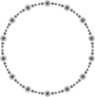 Kar tanesi dairesi çerçevesi. Sınırda kar taneleri var. Noel ve Yeni Yıl tebrik kartları ve afişler için tasarım malzemeleri. Beyaz arkaplanda tatil dekorasyonu izole edildi.