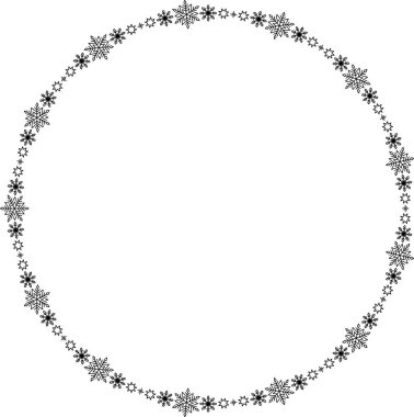 Kar tanesi dairesi çerçevesi. Sınırda kar taneleri var. Noel ve Yeni Yıl tebrik kartları ve afişler için tasarım malzemeleri. Beyaz arkaplanda tatil dekorasyonu izole edildi.