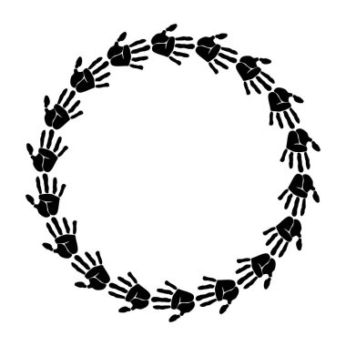 El izi yuvarlak çerçeve. Avuç içi silueti. Beş parmakla parmak izi al. Vektör illüstrasyonu.