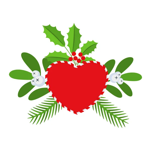 Element Projektu Świątecznego Wieńca Świerk Wiecznie Zielona Gałąź Serce Jagoda — Wektor stockowy