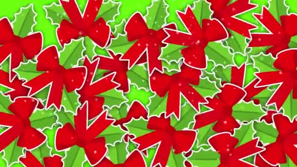 2Dクリスマスと新年の移行ビデオ レッドボウとホリーベリー 緑色の染色体の明るい陽気なアイコン 冬休みモーショングラフィック アニメ化された隠蔽 フラット漫画スタイル — ストック動画