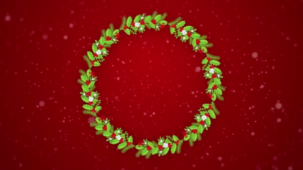Weihnachtskranz Animation Runder Blumenrahmen Mit Dekorationen Bonbons Und Glocken Rote — Stockvideo