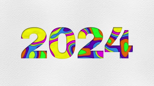 2024 Animowana Karta Noworoczna Papier Kolorowy Wyciąć Abstrakcyjną Animację Fale — Wideo stockowe