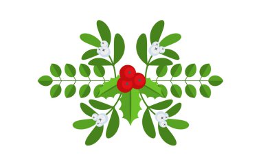 Noel çiçekli sınırı. Spruce Evergreen şubesi, poinsettia ve Holly berry. Tebrik kartları, posterler ve şablonlar için kış tatili süsü. Düz çizgi film vektör etiketi.