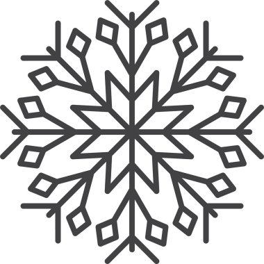 Kar tanesi ikonu. Yılbaşı ve yeni yıl tebrik kartları ve afişler tasarlamak için kar tanesi silueti. Beyaz arkaplanda izole edilmiş tatil dekorasyonu ögeleri.