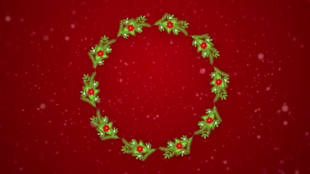 クリスマス2Dアニメーション ラウンドフローラルフレーム デコレーション キャンディー 赤い弓 ギフトボックス ストライプのリボン 伝統的な冬のガーランド フラット漫画スタイル — ストック動画
