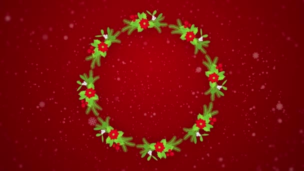 Christmas Wreath Animation Floral Frame Decorations Candies Bells Red Bows — Stock Video