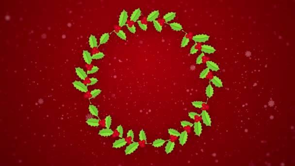 Wianek Świąteczny Animation Okrągła Kwiecista Ramka Dekoracjami Cukierkami Dzwonkami Czerwone — Wideo stockowe