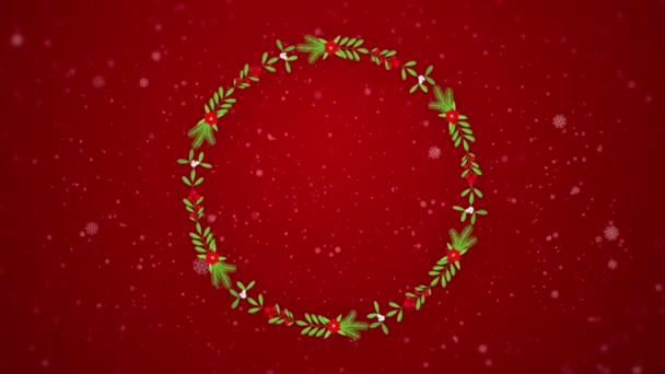 圣诞花环2D动画 圆形的花框架 糖果和铃铛 红色的弓 礼品盒和条纹缎带 传统的冬季花环平面卡通风格 — 图库视频影像