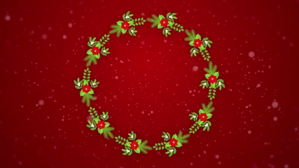Χριστουγεννιάτικο Στεφάνι Animation Στρογγυλό Φλοράλ Πλαίσιο Διακοσμητικά Καραμέλες Και Καμπάνες — Αρχείο Βίντεο
