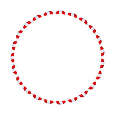 Noel Şeker Çerçevesi. Çizgili kurdele çıkartması. Lolipop desenli kenar. Tebrik kartları için kış tatili süsü. Düz vektör illüstrasyonu.