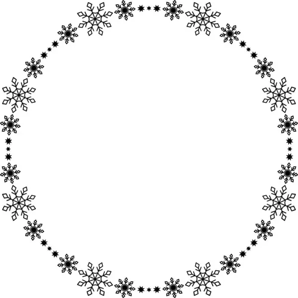 Snowflake circle frame. Winter snowflake round border. Design elements for Christmas and New Year greeting cards and banners. Holiday decoration isolated on white background.