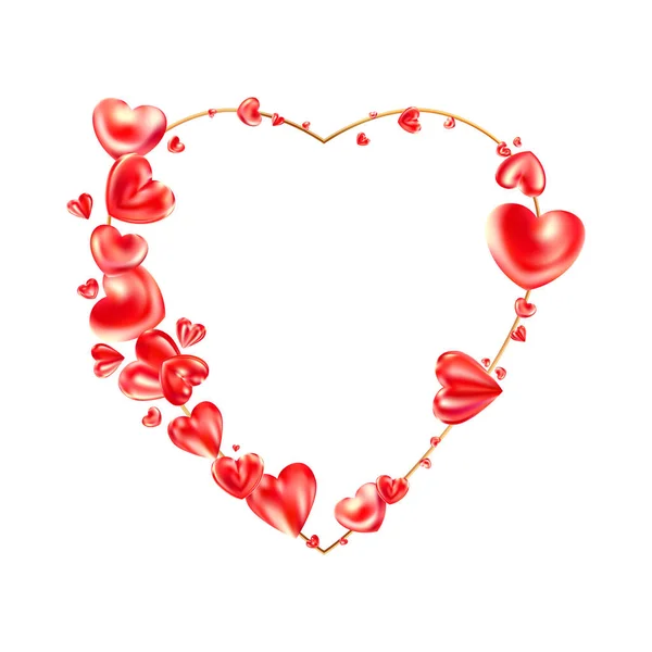 Cadre Cardiaque Réaliste Brillant Rouge Isolé Sur Fond Blanc Illustration — Image vectorielle