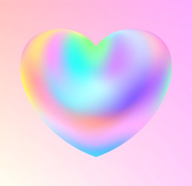 Holographic heart. Fluid liquid chrome heart shape. 3d y2k hologram love element. Metallic rainbow icon. Fantasy retro 80s, 90s texture. Iridescent, flowing gradient. Vector illustration EPS10. clipart