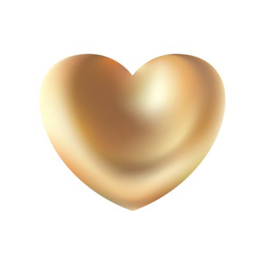 Beyaz arka planda izole edilmiş altın gerçekçi kalp ikonu. 3d vektör illüstrasyonu. Aşkın lüks sembolü. Sevgililer Günü için altın dekoratif tasarım unsuru, düğün kartı, davetiye.