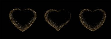 Altın parıltılı kalp çerçevesi hazır. Şatafatlı pırıltılı kalp şekli. Aşkın parlak sembolü. Altın kum ödül etiketi. Sevgililer Günü için sihirli etiket, düğün kartı, davetiye. Vektör illüstrasyonu, EPS 10.