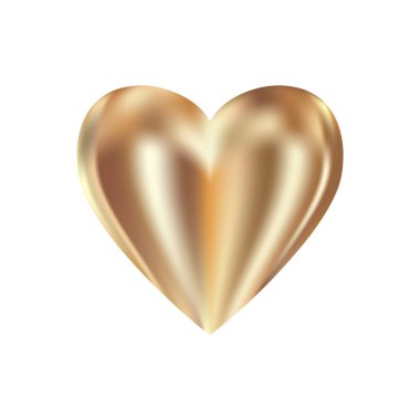Beyaz arka planda izole edilmiş altın gerçekçi kalp ikonu. 3d vektör illüstrasyonu. Aşkın lüks sembolü. Sevgililer Günü için altın dekoratif tasarım unsuru, düğün kartı, davetiye.