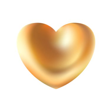 Beyaz arka planda izole edilmiş altın gerçekçi kalp ikonu. 3d vektör illüstrasyonu. Aşkın lüks sembolü. Sevgililer Günü için altın dekoratif tasarım unsuru, düğün kartı, davetiye.
