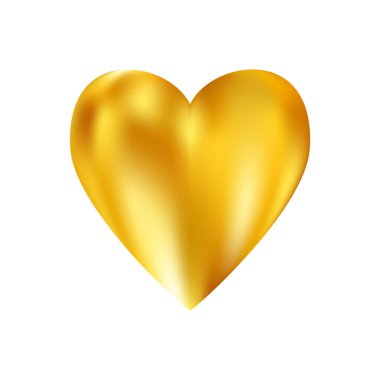 Beyaz arka planda izole edilmiş altın gerçekçi kalp ikonu. 3d vektör illüstrasyonu. Aşkın lüks sembolü. Sevgililer Günü için altın dekoratif tasarım unsuru, düğün kartı, davetiye.