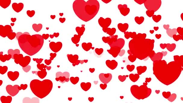 バレンタインデーは空飛ぶハートをアニメーション化しました 白い背景にロマンチックな柔らかいピンクのハート 聖バレンタインデー2Dアニメーション 結婚記念日に フローティングホワイトダスト粒子 — ストック動画