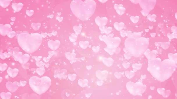 情人节动画背景带着飞扬的心 浪漫柔嫩的粉色显卡 圣瓦伦丁第2天动画 结婚周年纪念日 漂浮的白色尘埃粒子 — 图库视频影像