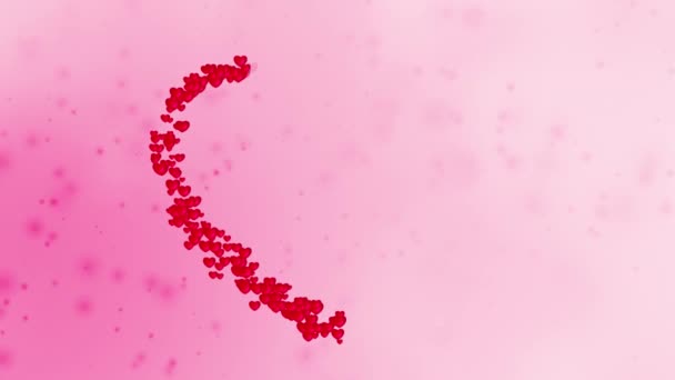 ピンクの背景にグリッター粒子ハートフレーム バレンタインデーは空飛ぶハートをアニメーション化しました ロマンチックな柔らかいピンクのビデオカード 聖バレンタインデー2Dアニメーション ウェディング記念日 — ストック動画