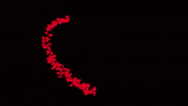 闪闪发光的粒子心框在黑色的背景上 情人节激励着飞舞的心 浪漫柔嫩的粉色显卡 圣瓦伦丁第2天动画 结婚周年纪念日 — 图库视频影像