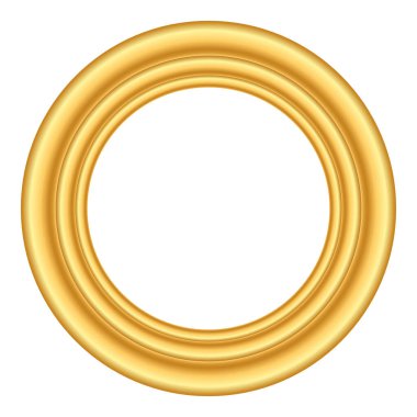 Altın yuvarlak çerçeve. Altın lüks daire logosu. Gerçekçi metalik sınır. Zarif kaliteli yüzük, amblem. Vektör illüstrasyon eps10. Nesne beyaz arkaplanda izole edildi.